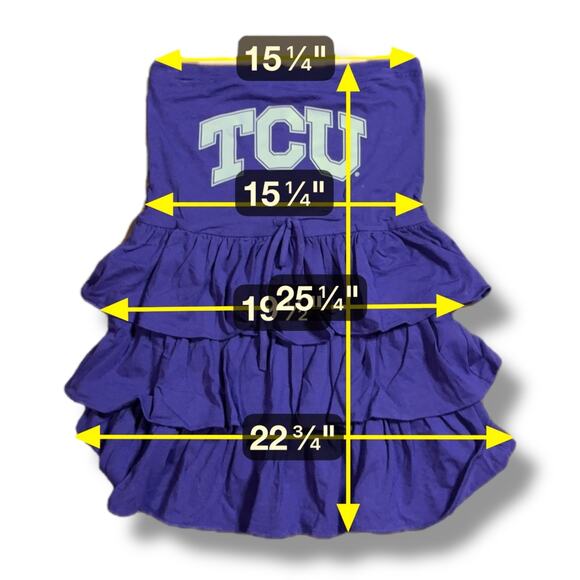 Y2K NOS TCU Mini Strapless Dress Womens Ruffled Layered Purple White Logo Size M - Picture 7 of 8